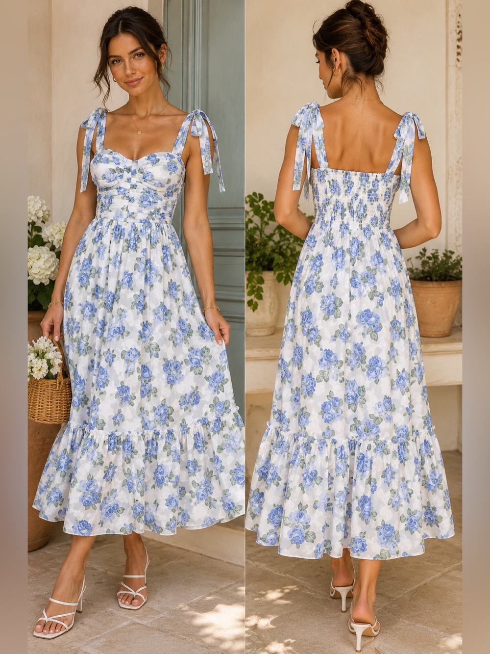 Mable Blue Rose Floral Midi Dress NWT Cottagecore Garden Party